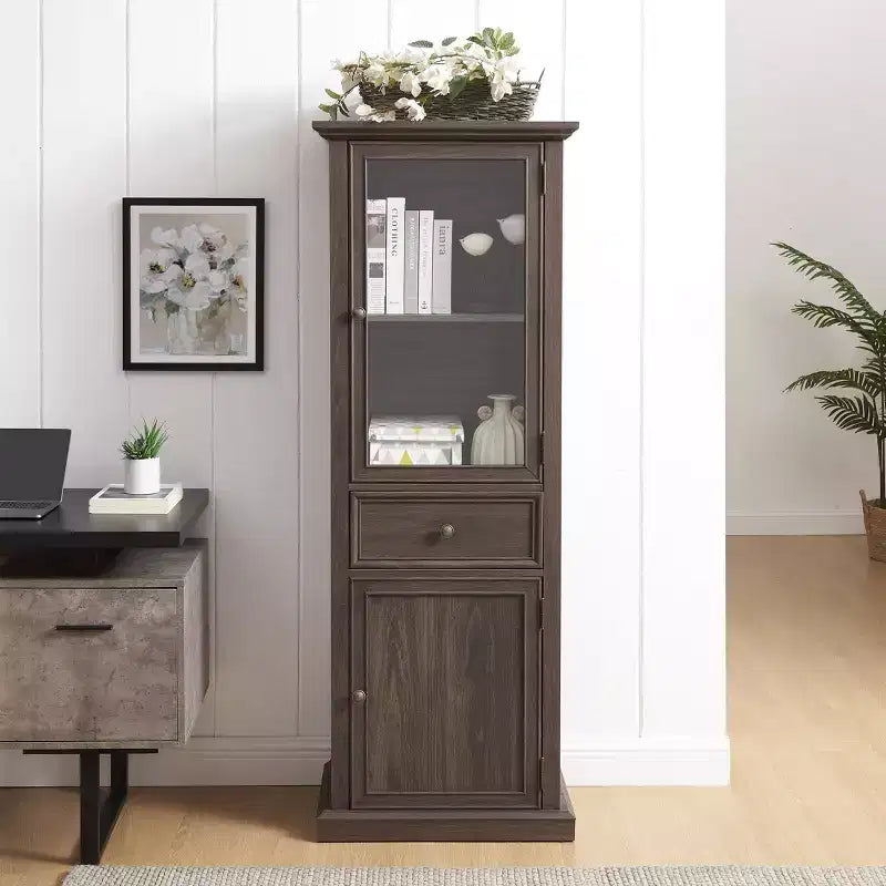 GDFStudio Gaia 64.9 Modern Tall Storage Cabinet with Glass Door Drawer and Shelves