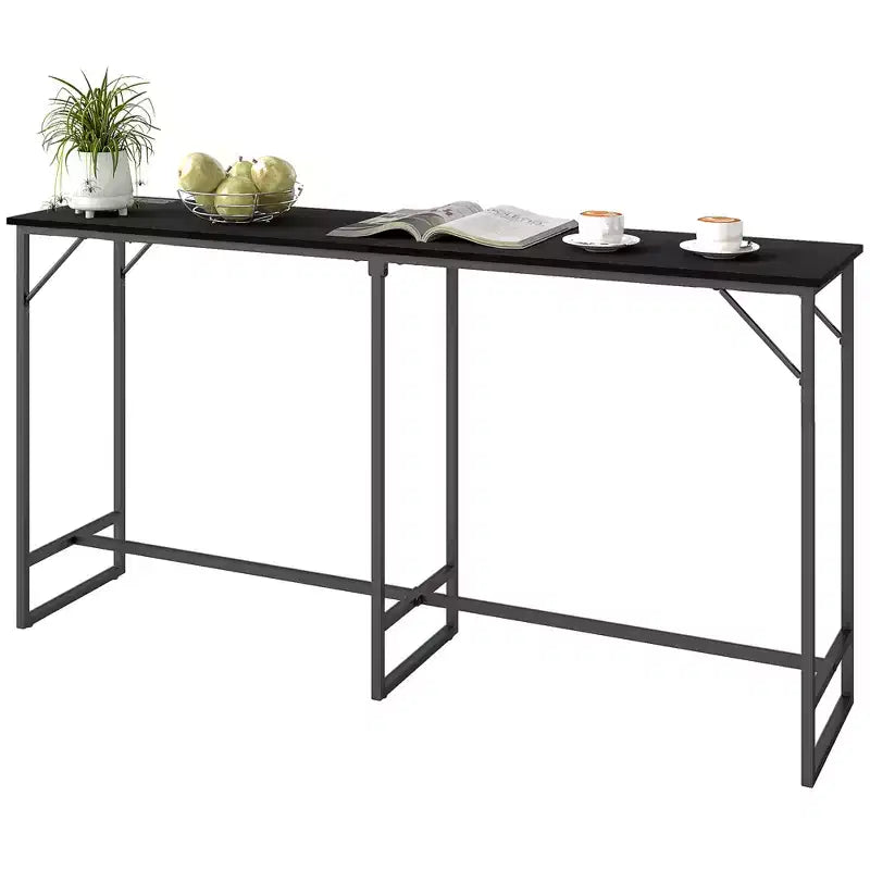 70 Bar Table with Charging Station Industrial Rectangular Bar Height Pub Table with Steel Frame