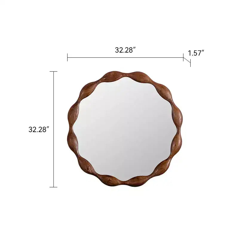 Miroir décoratif mural rond en bois à motif de vagues