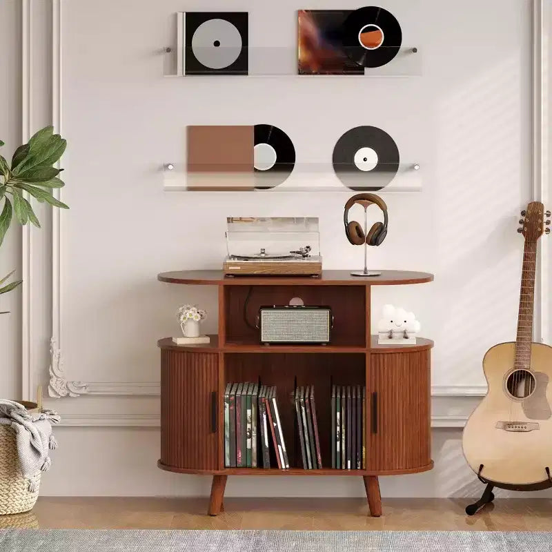 Meuble de rangement pour disques vinyles et support pour platine vinyle