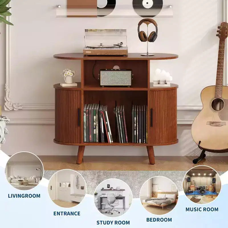 Meuble de rangement pour disques vinyles et support pour platine vinyle
