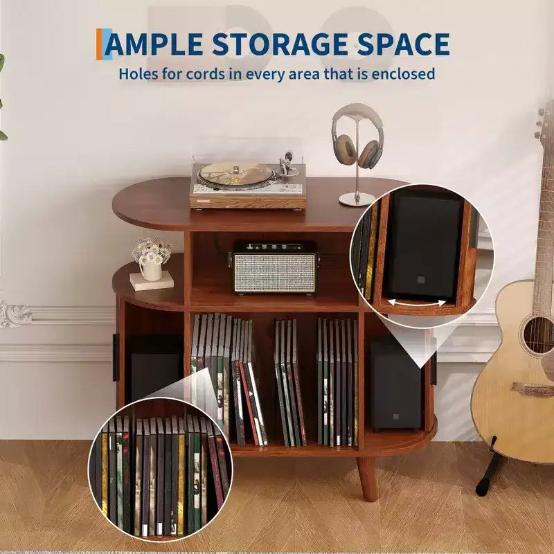 Meuble de rangement pour disques vinyles et support pour platine vinyle