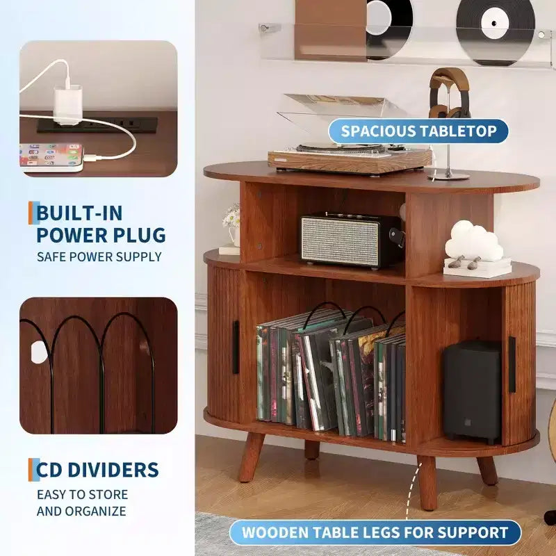 Meuble de rangement pour disques vinyles et support pour platine vinyle
