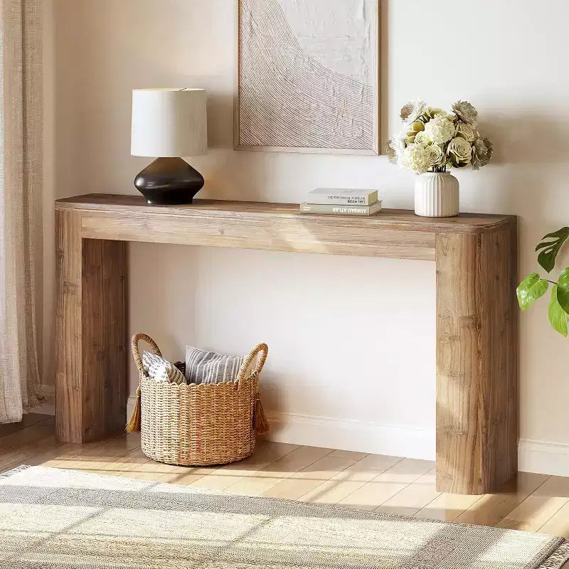 Tribesigns 63-Inch Solid Wood Console Table Farmhouse Entryway Sofa Table Behind Couch for Living Room Hallway Foyer Brown