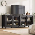 65 Inch Mid Century Modern TV Stand with 4 Sliding Glass Doors Storage Cabinet Media Console for Living Room Finish Entertainment Center