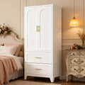 JVNOXK 71 inchTall Metal Wardrobe Cabinet with 2 Drawers and Hanging Rod 2 Doors Wardrobe Closet with Shelf for Bedroom White