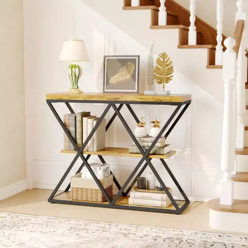 Shelf Console Sofa Table for Living Room Storage Accent Table with Adjustable Feet