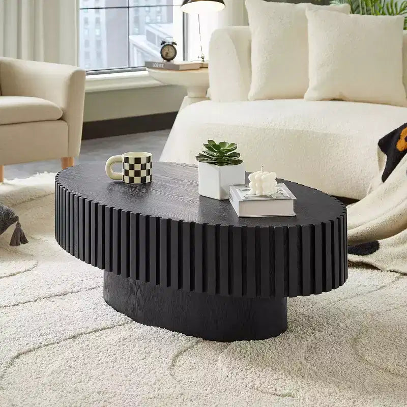MAYEERTY 43 Inch Modern Drum Oval Coffee Table MDF Center Table for Living Room Bedroom Small Space Friendly Coffee Table