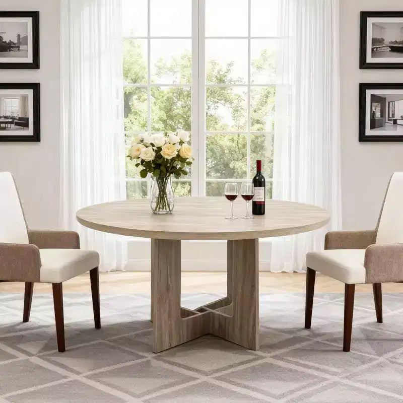 Table à manger ronde de style rustique pour quatre personnes