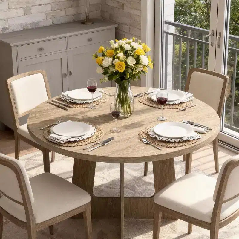 Table à manger ronde de style rustique pour quatre personnes
