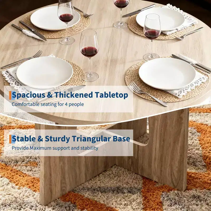 Table à manger ronde de style rustique pour quatre personnes