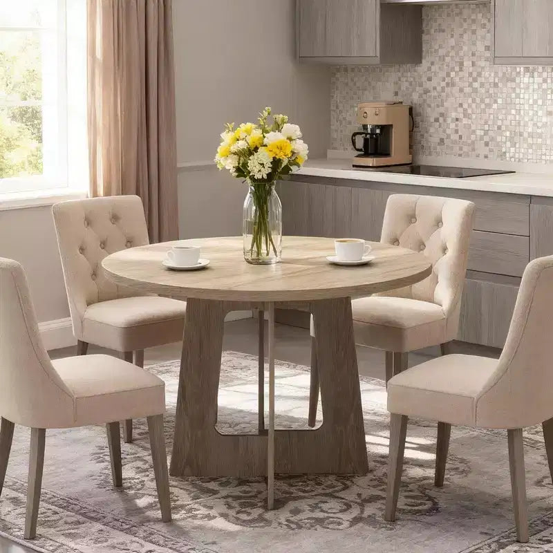 Table à manger ronde de style rustique pour quatre personnes