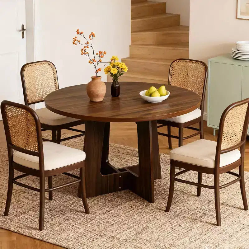 Table à manger ronde de style rustique pour quatre personnes