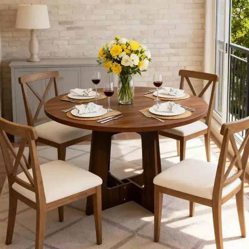 Table à manger ronde de style rustique pour quatre personnes