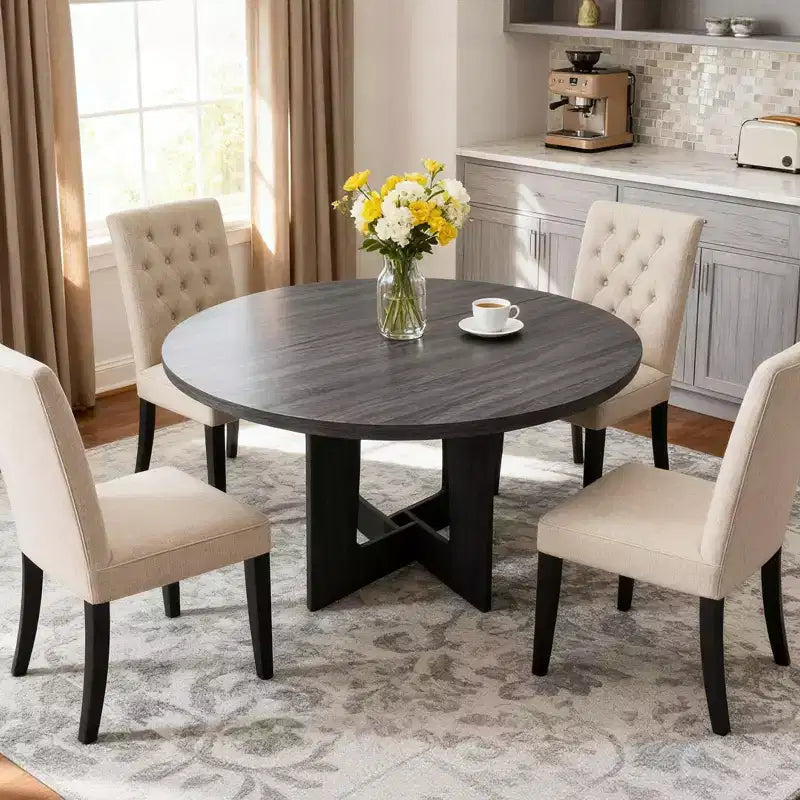Table à manger ronde de style rustique pour quatre personnes