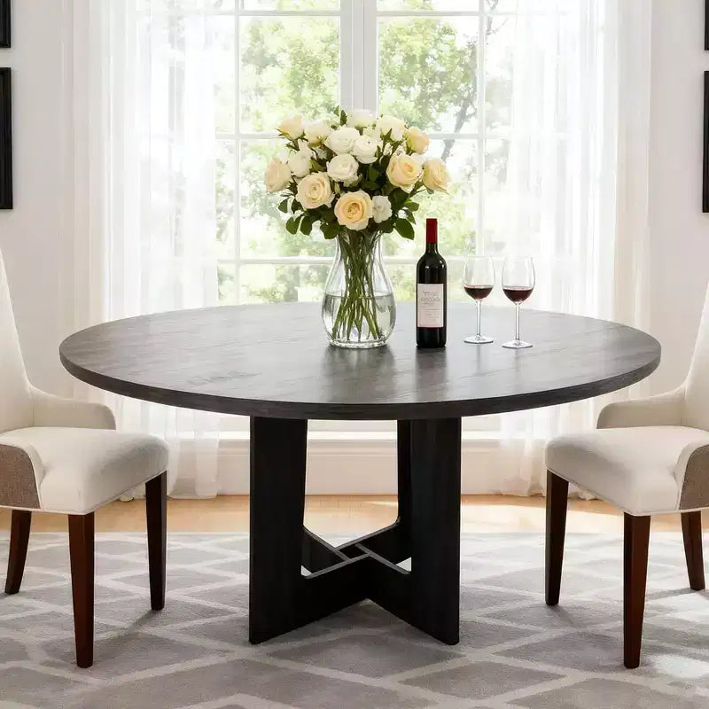 Table à manger ronde de style rustique pour quatre personnes
