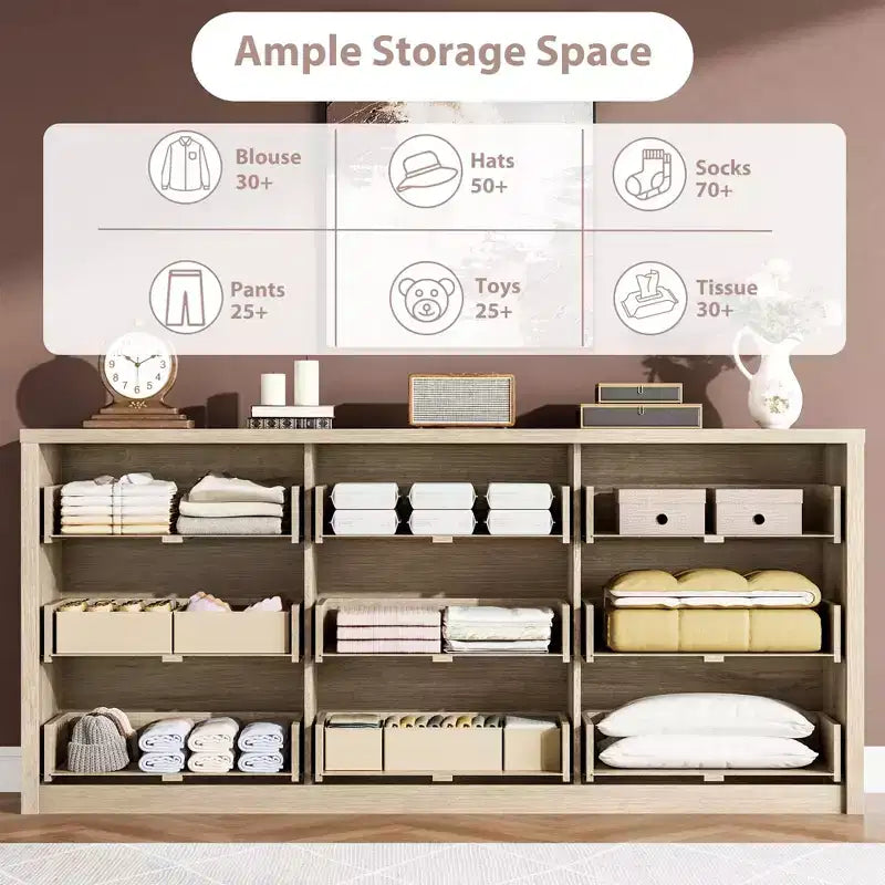 Grande commode en bois à neuf tiroirs