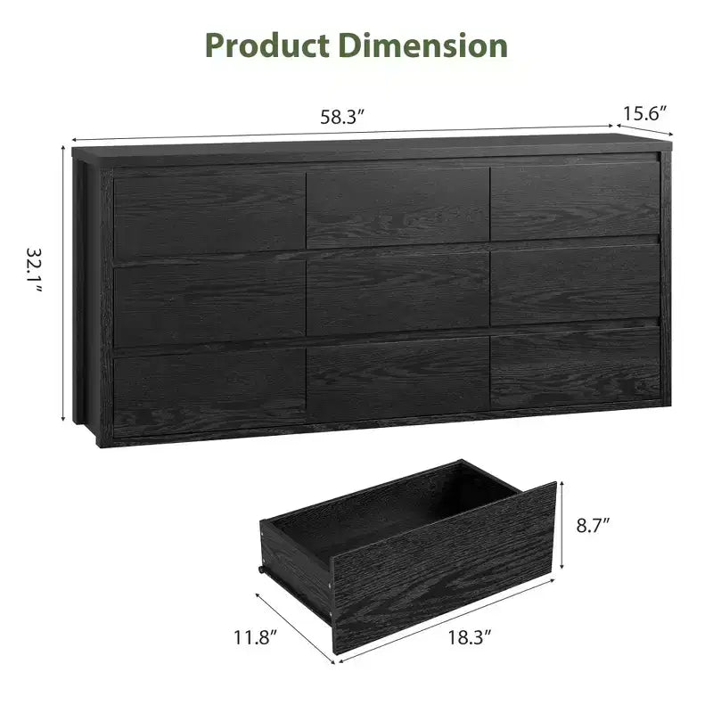 Grande commode en bois à neuf tiroirs