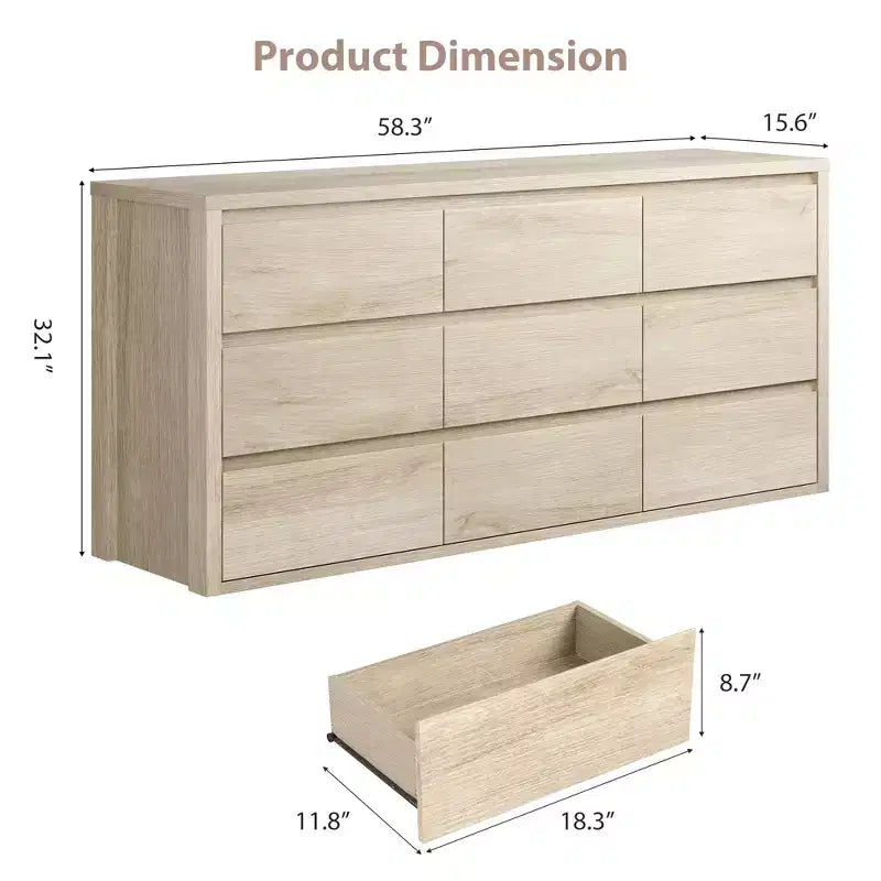 Grande commode en bois à neuf tiroirs