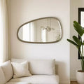 Decorative Wall Mirror with Natural Irregular Shape - Metal Glass and Wood Frame - Modern Casual Style Home Office Bedroom Decor - 17 Gold
