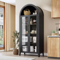 63 Tall Arched Kitchen Pantry Storage Cabinet with Glass Doors 5 Tier Modern Bookshelf w/ Adjustable Shelf Farmhouse Wooden Storage Cabinet