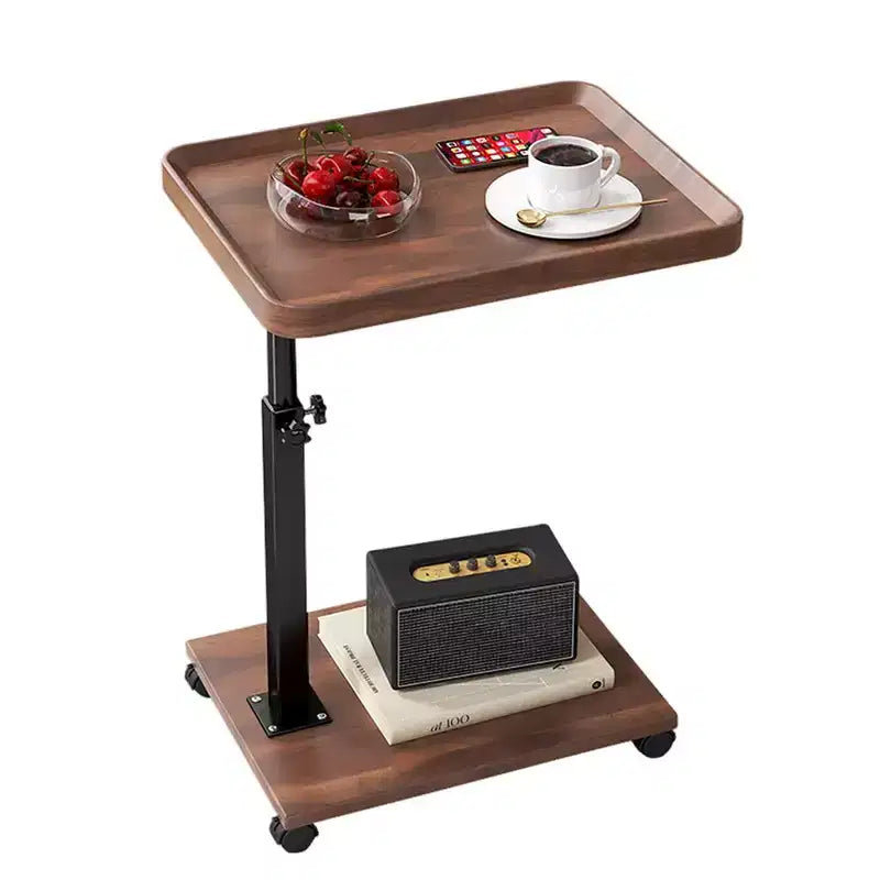 C-Shape End Table Height-Adjustable Sliding Sofa Desk with 360 Swivel & Wheels for Laptop Snacks in Living Room Bedroom