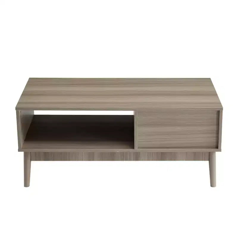 39.4 Modern Farmhouse Coffee Table C Natural Wood Rustic Fluted MDF Design with Open Shelf & Drawer Storage C Perfect for Living Room (1-Pack)