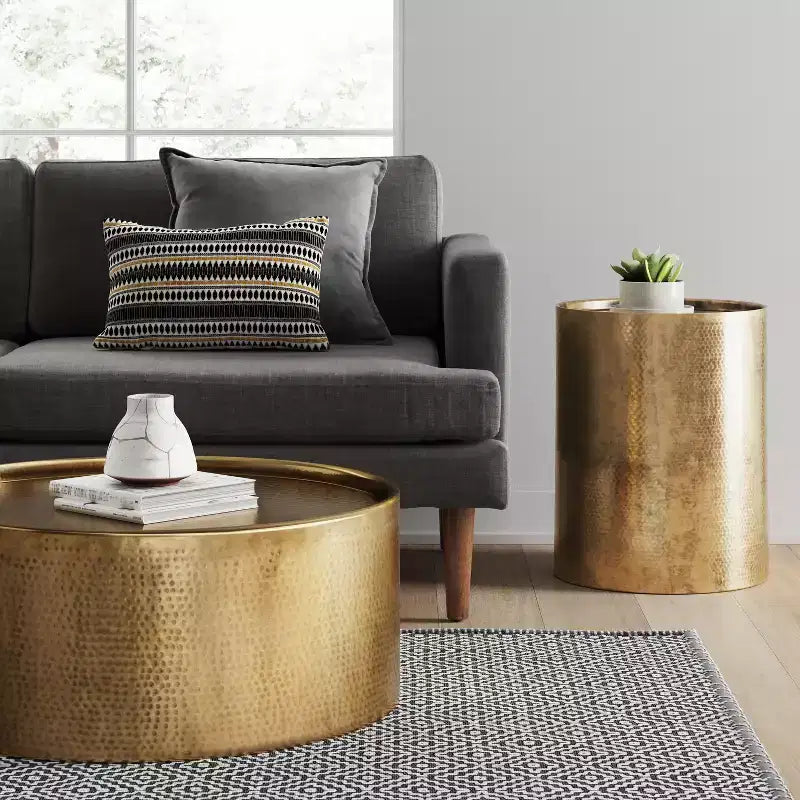 Table d'appoint cylindrique en rotin manille
