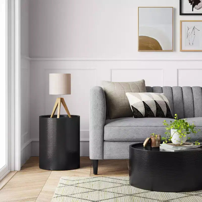 Table d'appoint cylindrique en rotin manille