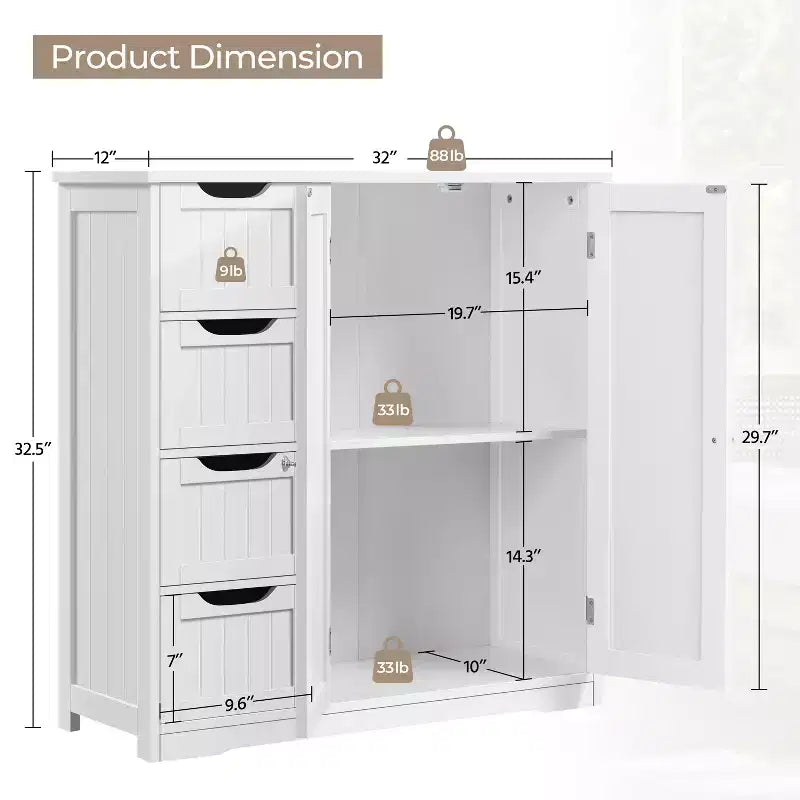 Meuble de rangement de salle de bain avec porte coulissante, meuble bas