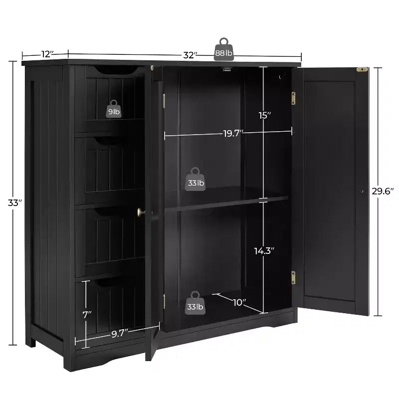 Meuble de rangement de salle de bain avec porte coulissante, meuble bas