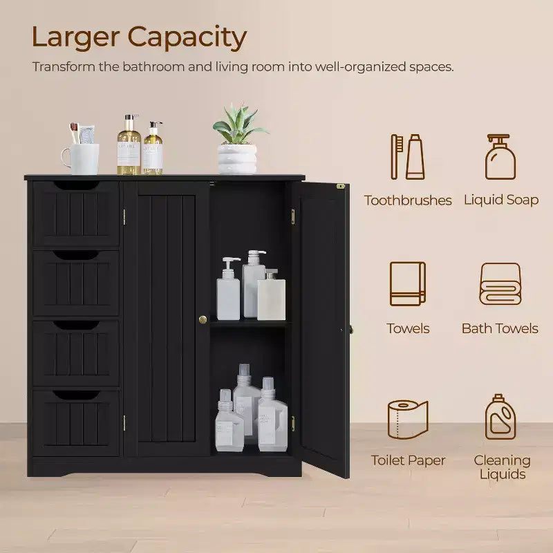 Meuble de rangement de salle de bain avec porte coulissante, meuble bas